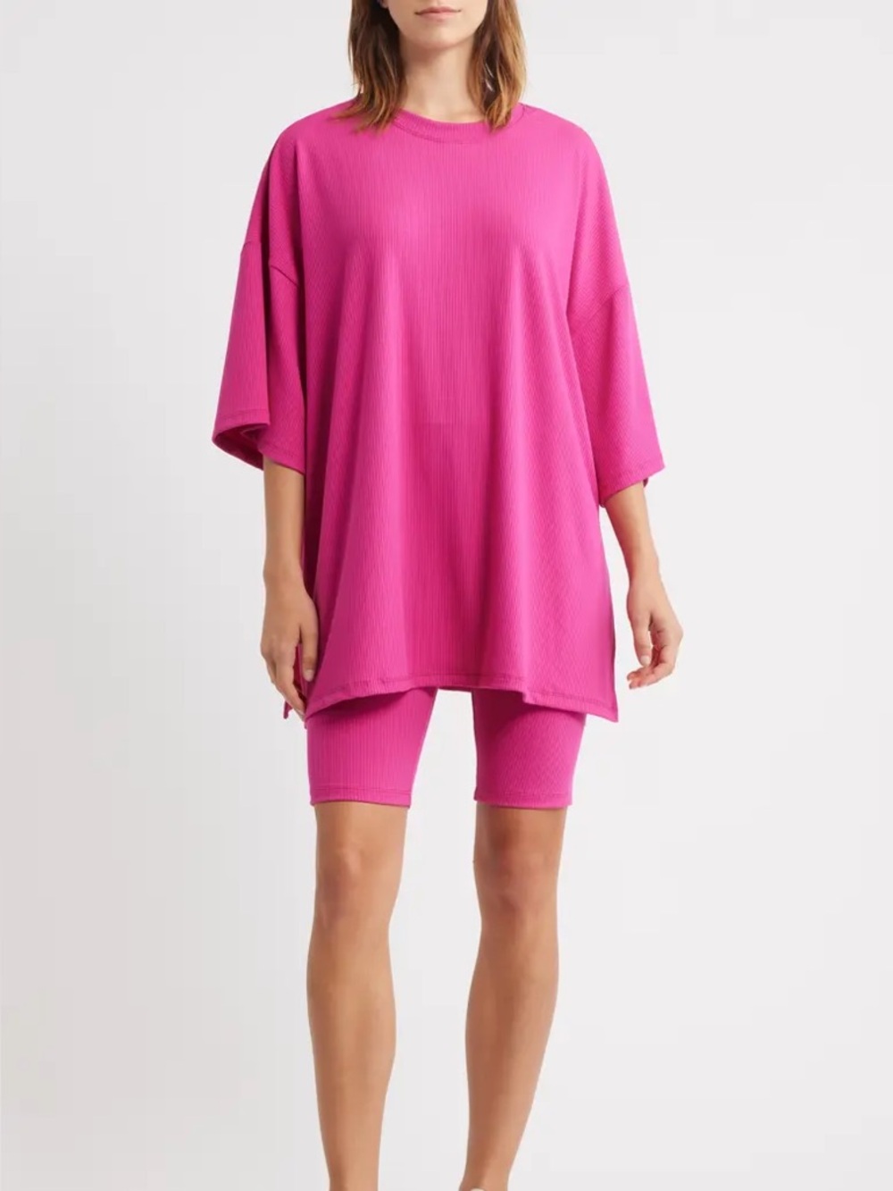 Dressed in Lala Hot Pink Malone Ribbed Biker Set
